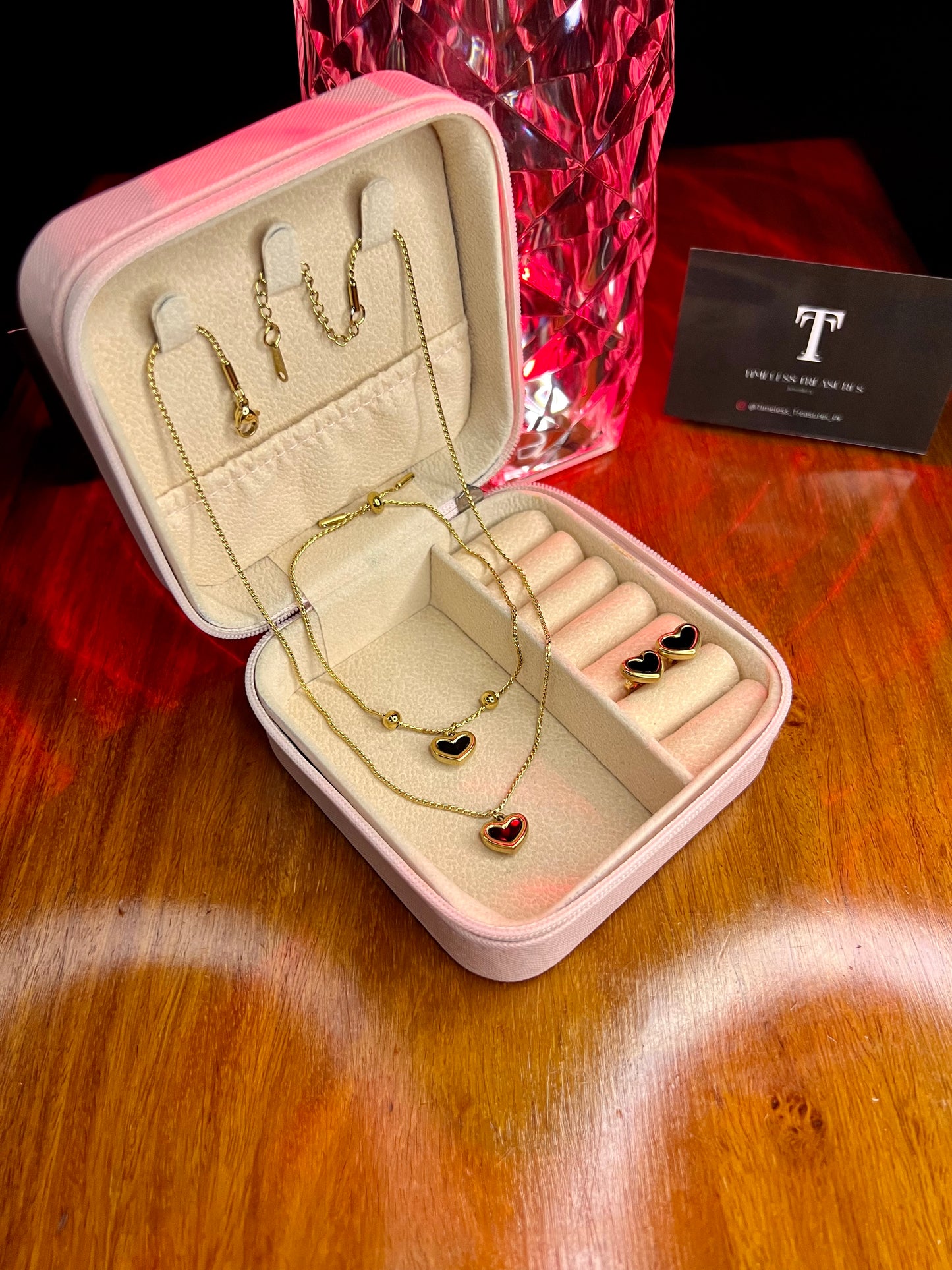 Premium Quality Stainless Steel 18k Black N Gold Heart of Elegance 3pc Set