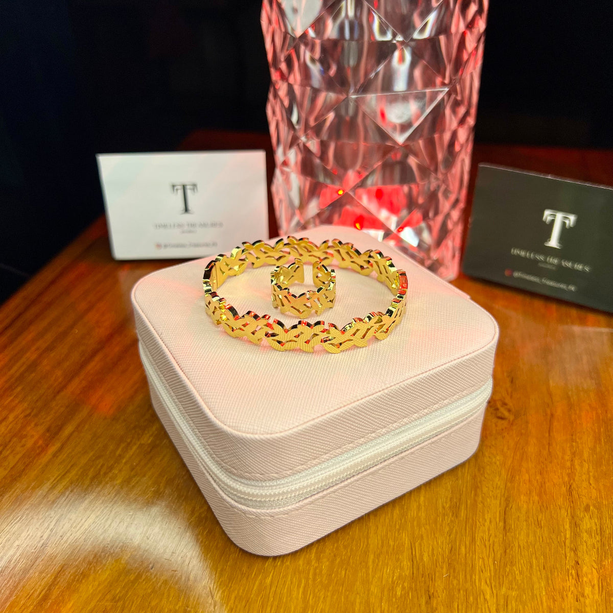 Premium Quality Stainless Steel 18k Branco Handcuff and Ring Set