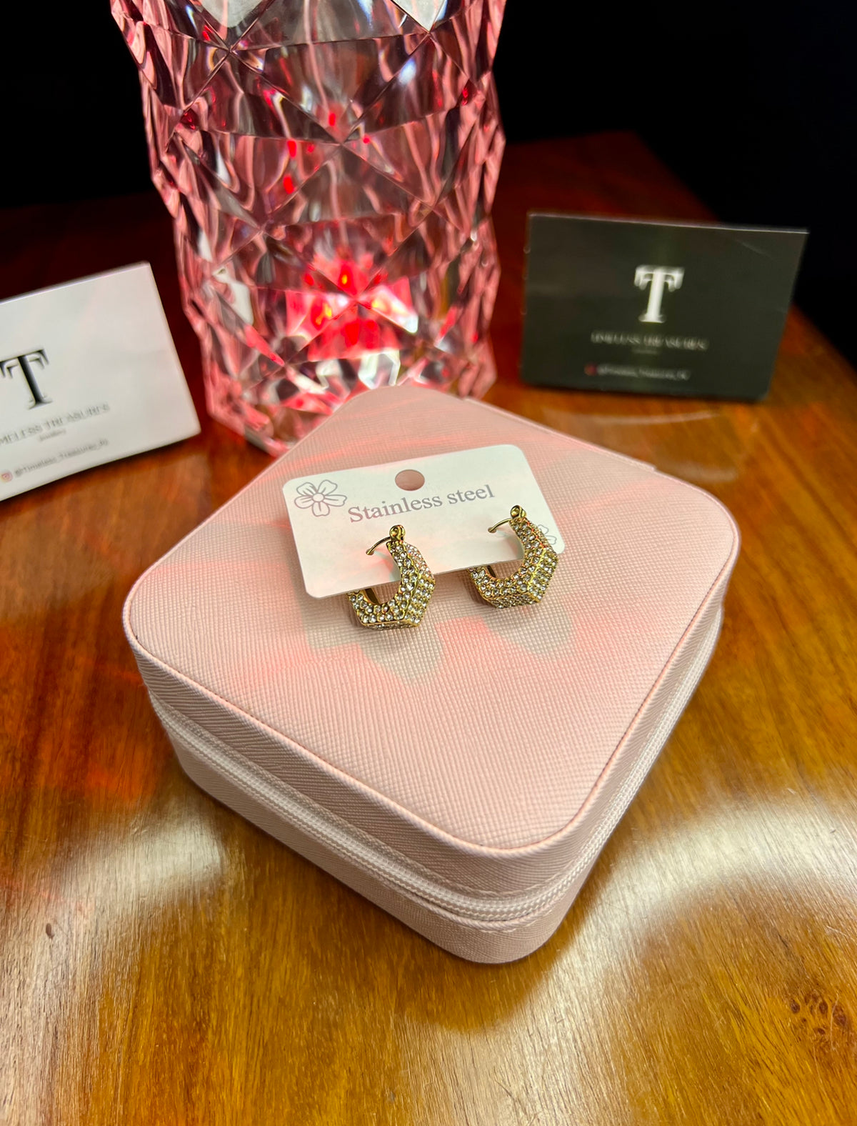 Premium Quality Stainless Steel 18k Hexa Zircon Hoops