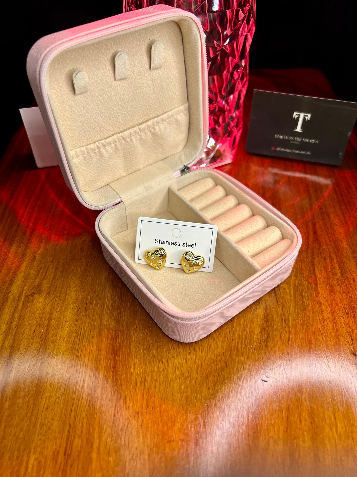 Premium Quality Stainless Steel 18k Sparkling Heart Studs