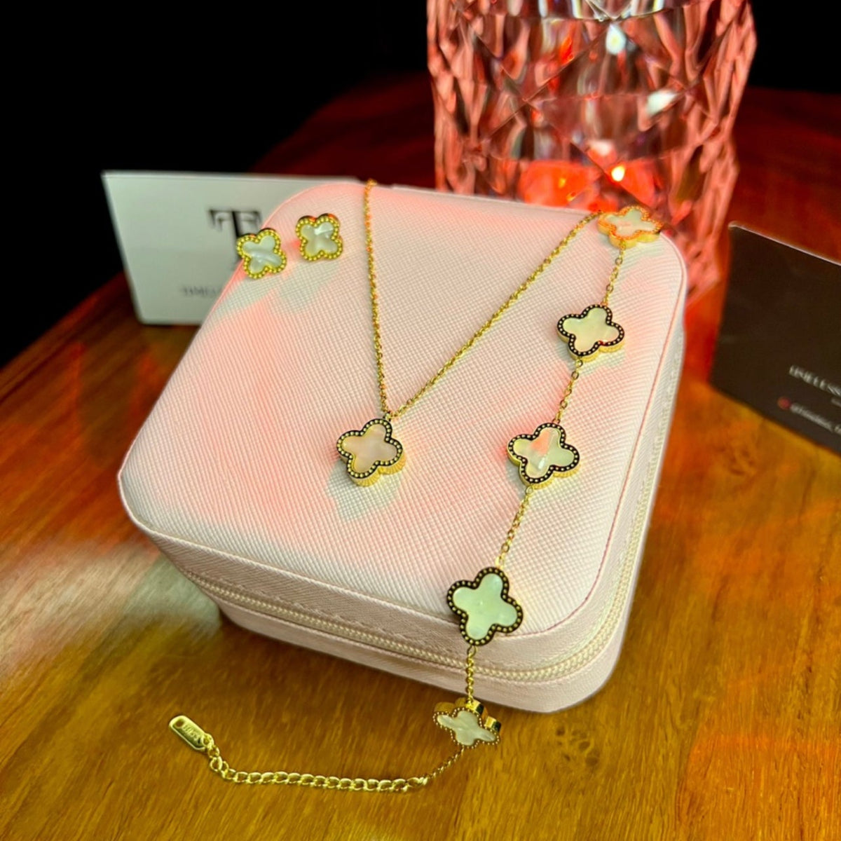 Premium Quality Stainless Steel 18k White Clover 3pc Set