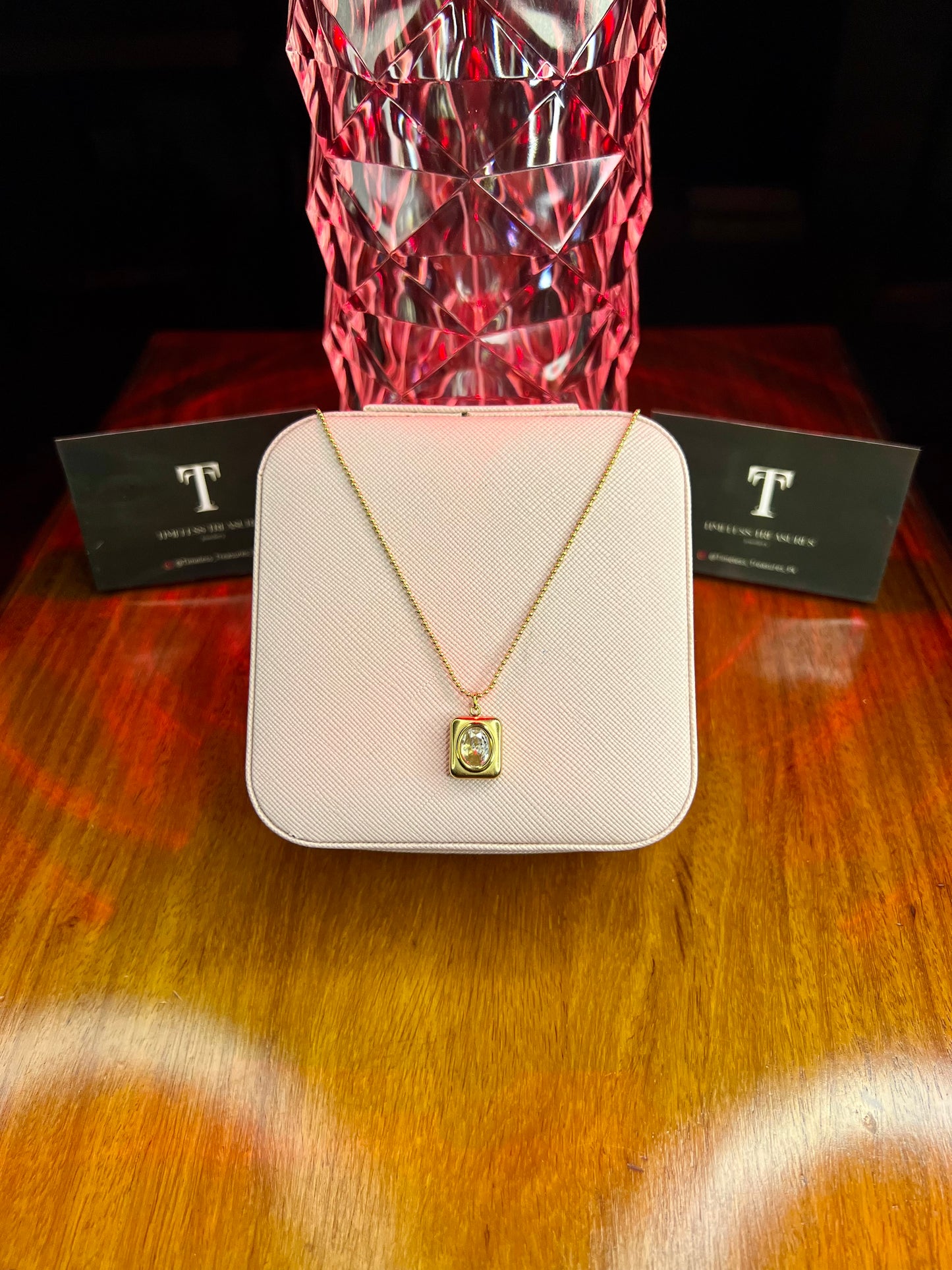Premium Quality Stainless Steel 18k White Stone Orbit Necklace