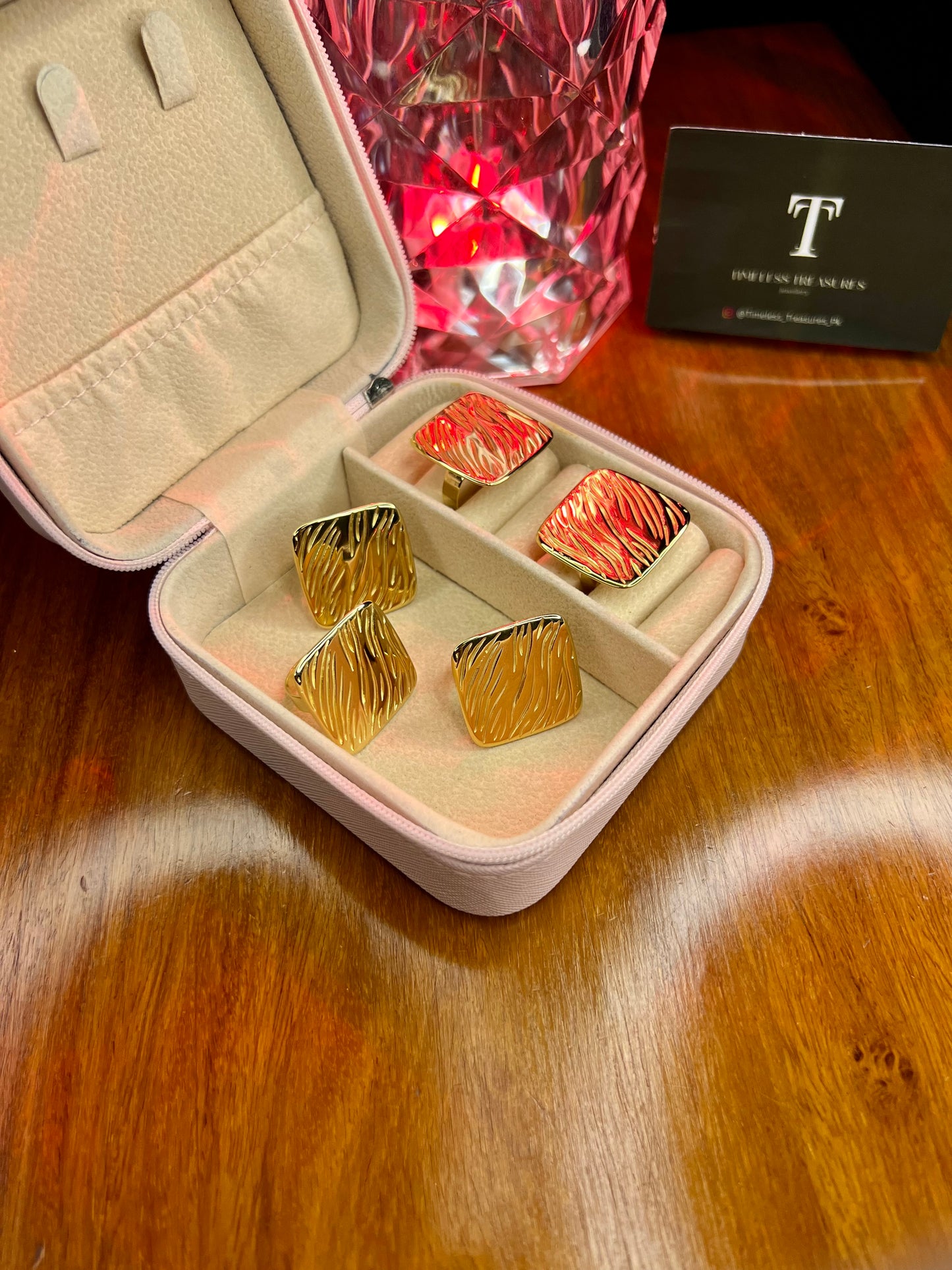 Premium Quality Stainless Steel 18k Square Textured Ring