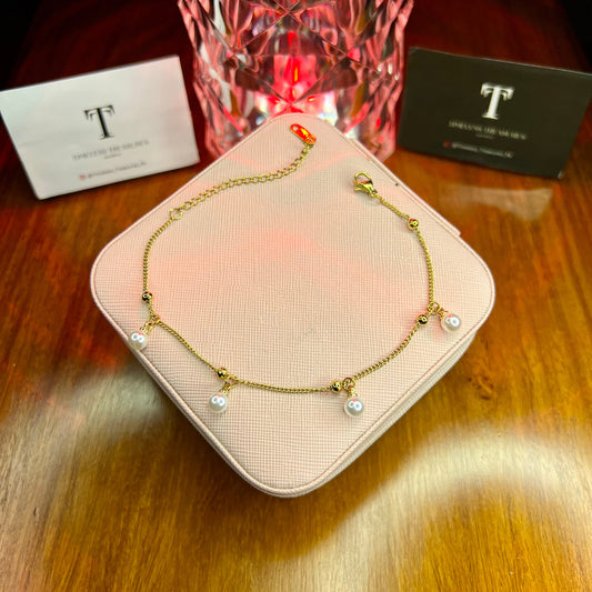 Premium Quality Stainless Steel 18k Gold Plated Pearl Anklet