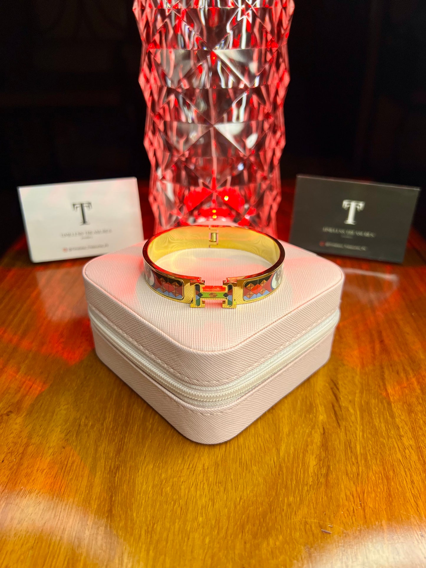 Premium Quality Stainless Steel 18k Prism Royal H Bangle - Red