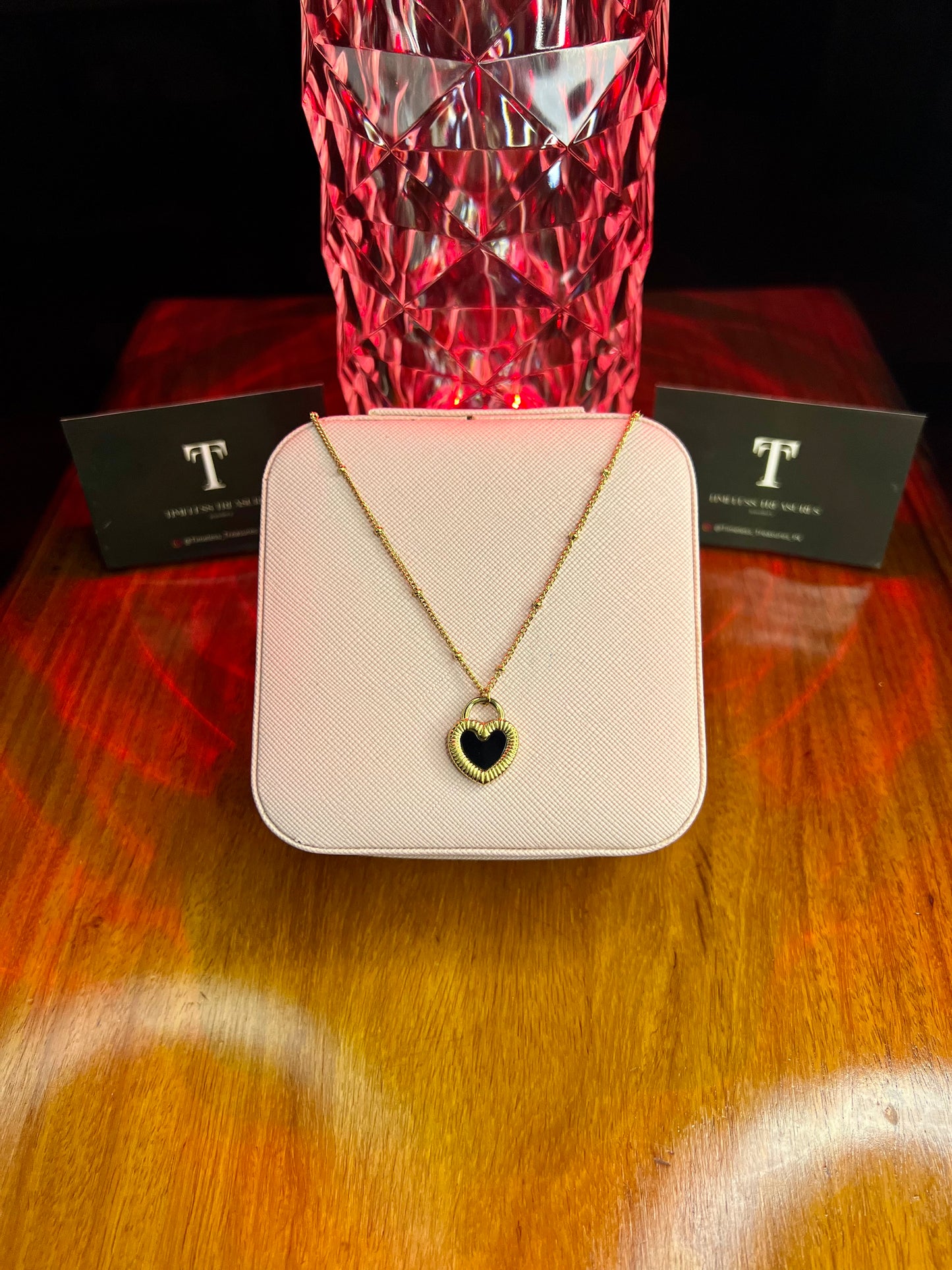 Premium Quality Stainless Steel 18k Nova Heart Necklace (Black)