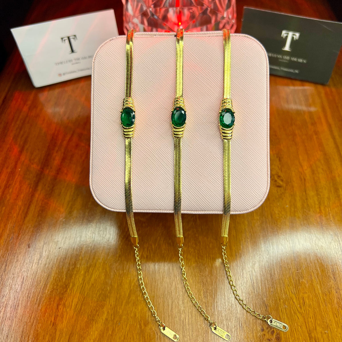 Premium Quality Stainless Steel 18k Green Stone Bracelet