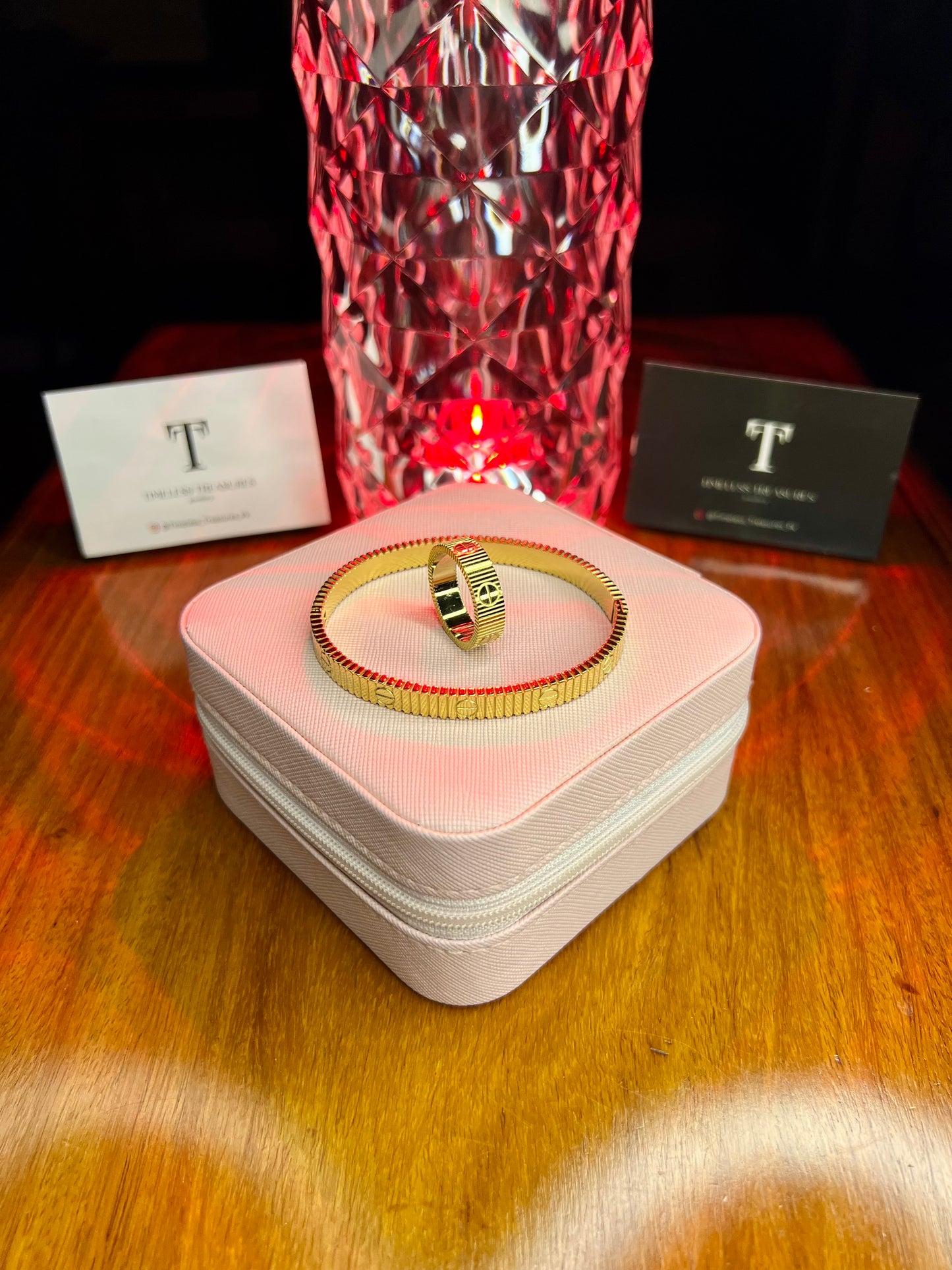 Premium Quality Stainless Steel 18k Cartier Inspired Luxe Handcuff and Ring Set
