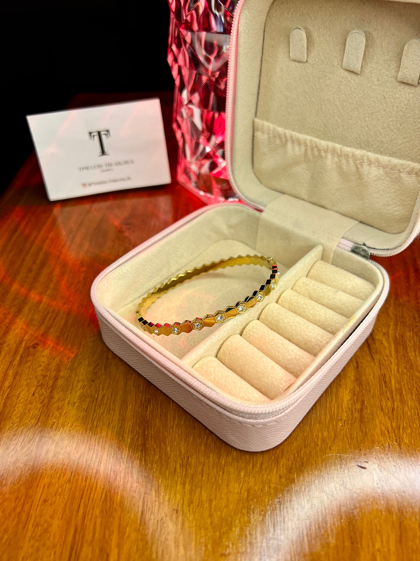 Premium Quality Stainless Steel 18k Hexa Lux Stone Cuff