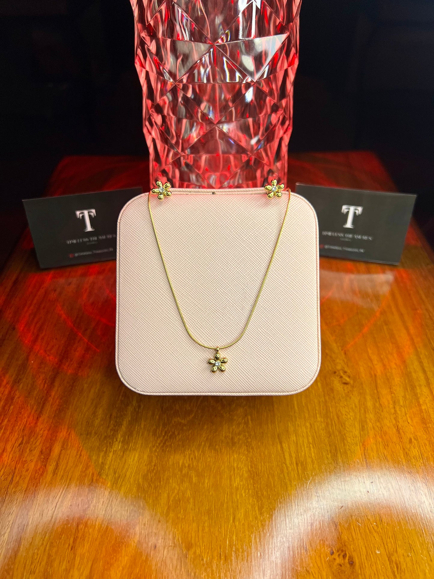 Premium Quality Stainless Steel 18k Blossom Shine Necklace Earring Set