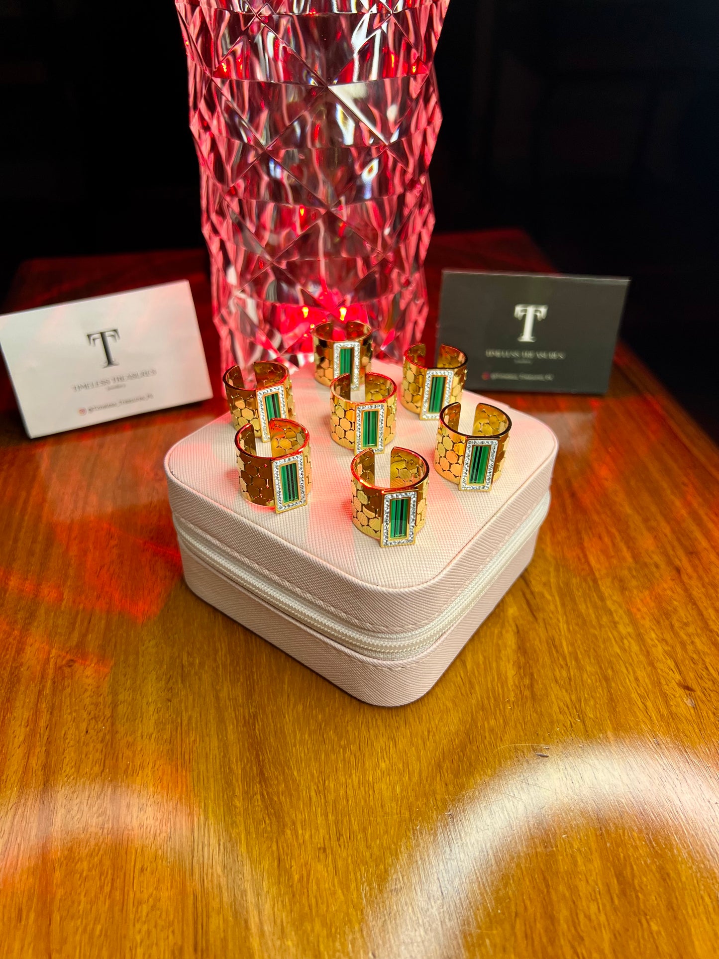 Premium Quality Stainless Steel 18k Green Enamel Hexagon Ring