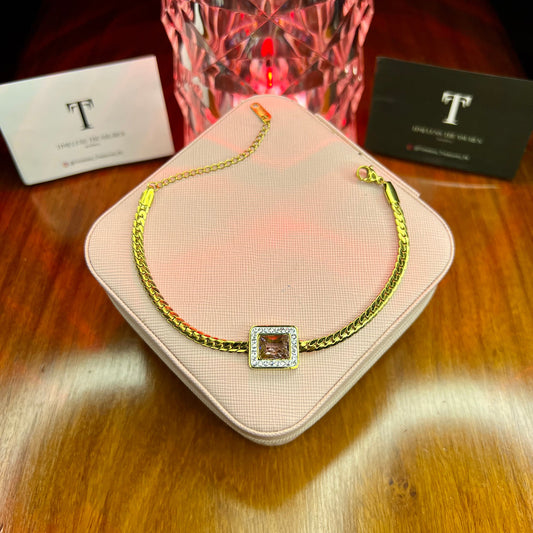 Premium Quality Stainless Steel 18k Pink Stone Chain Bracelet