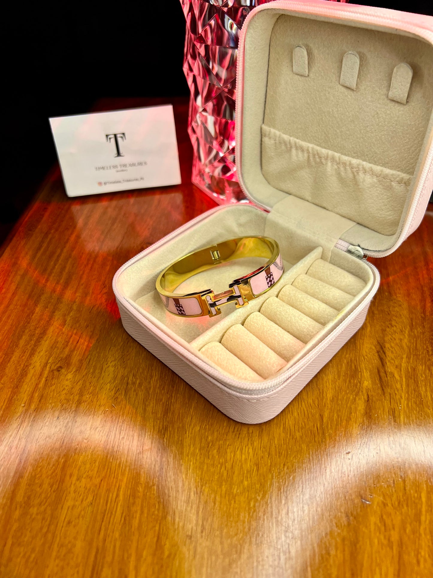 Premium Quality Stainless Steel 18k Prism Royale H Bangle - Pink
