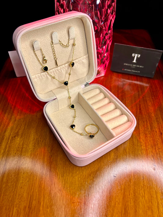 Premium Quality Stainless Steel 18k Black Heart Chain Ringlet