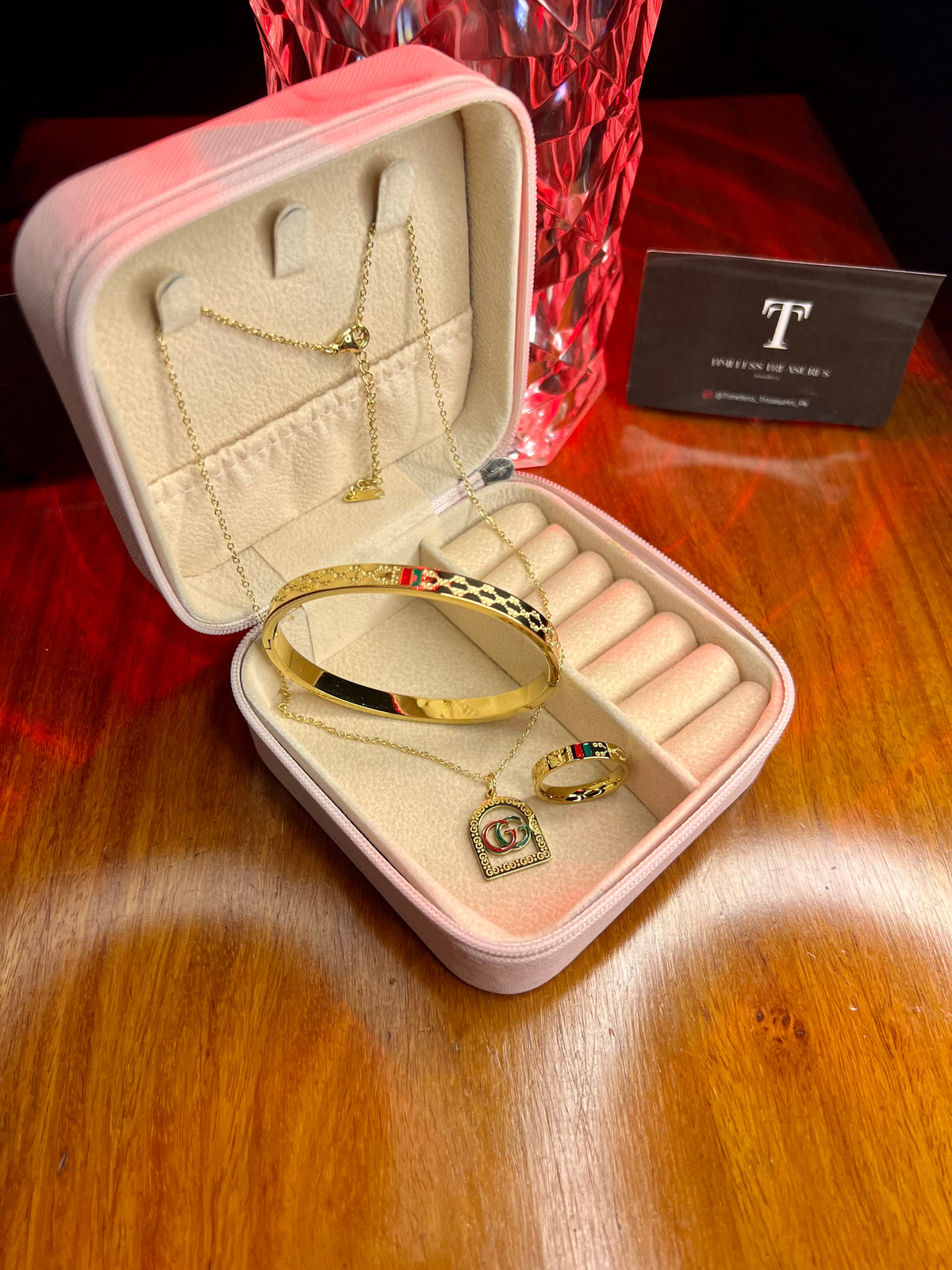 Premium Quality Stainless Steel 18k Gucci Gold 3pc Set