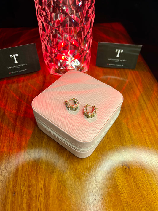 Premium Quality Stainless Steel 18k Hexa Zircon Hoops