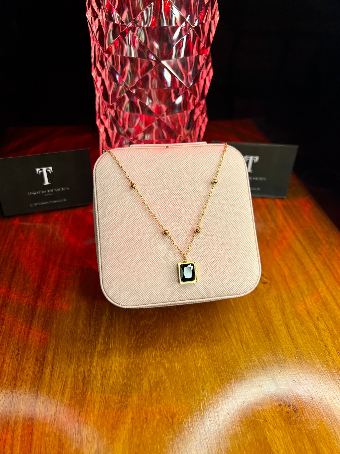 Premium Quality Stainless Steel 18k Black Hexa Stone Necklace