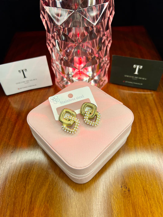Premium Quality Stainless Steel 18k Cubic Pearl Earrings