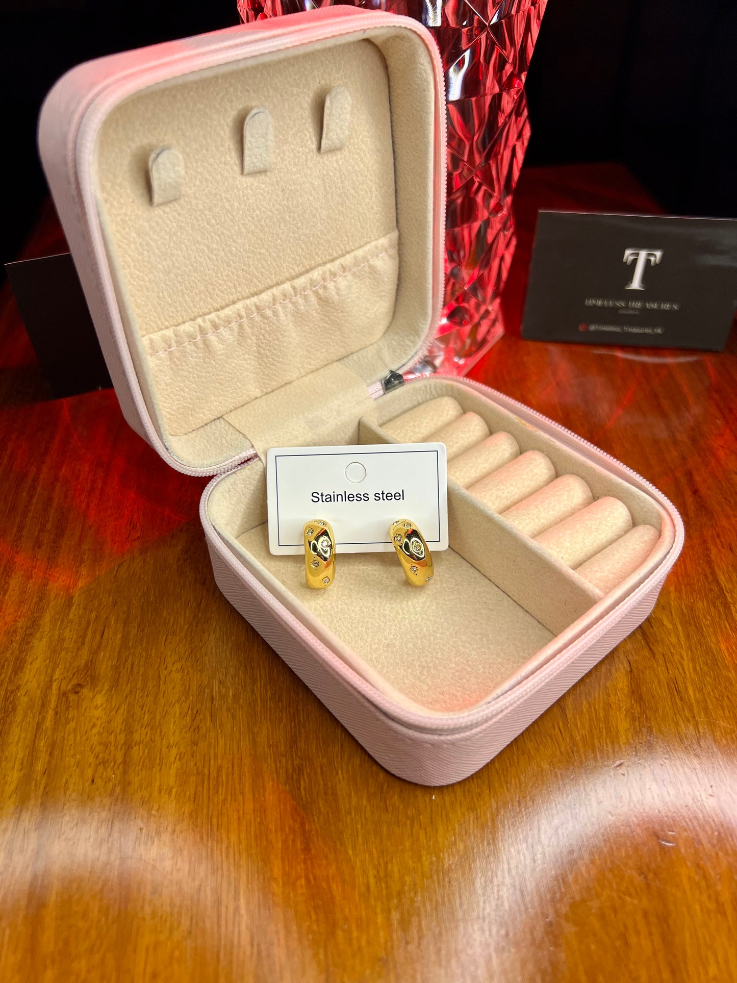 Premium Quality Stainless Steel 18k Golden Nugget Stone Earrings