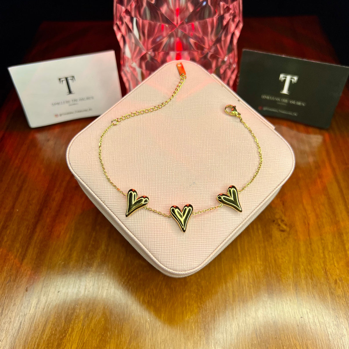 Premium Quality Stainless Steel 18k Tri Heart Luxury Bracelet