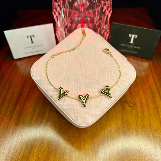 Premium Quality Stainless Steel 18k Tri Heart Luxury Bracelet
