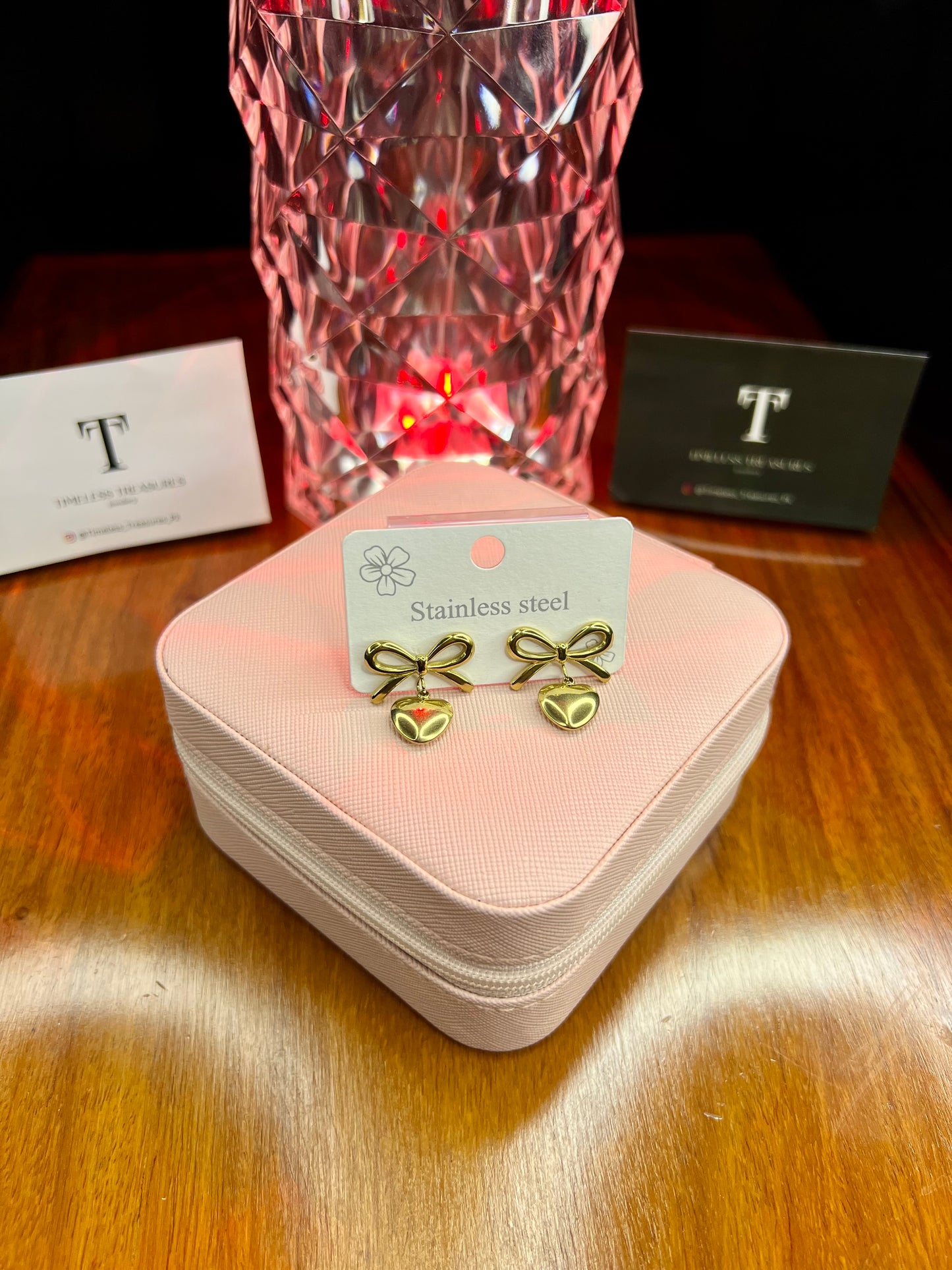 Premium Quality Stainless Steel 18k Bow Heart EarStuds