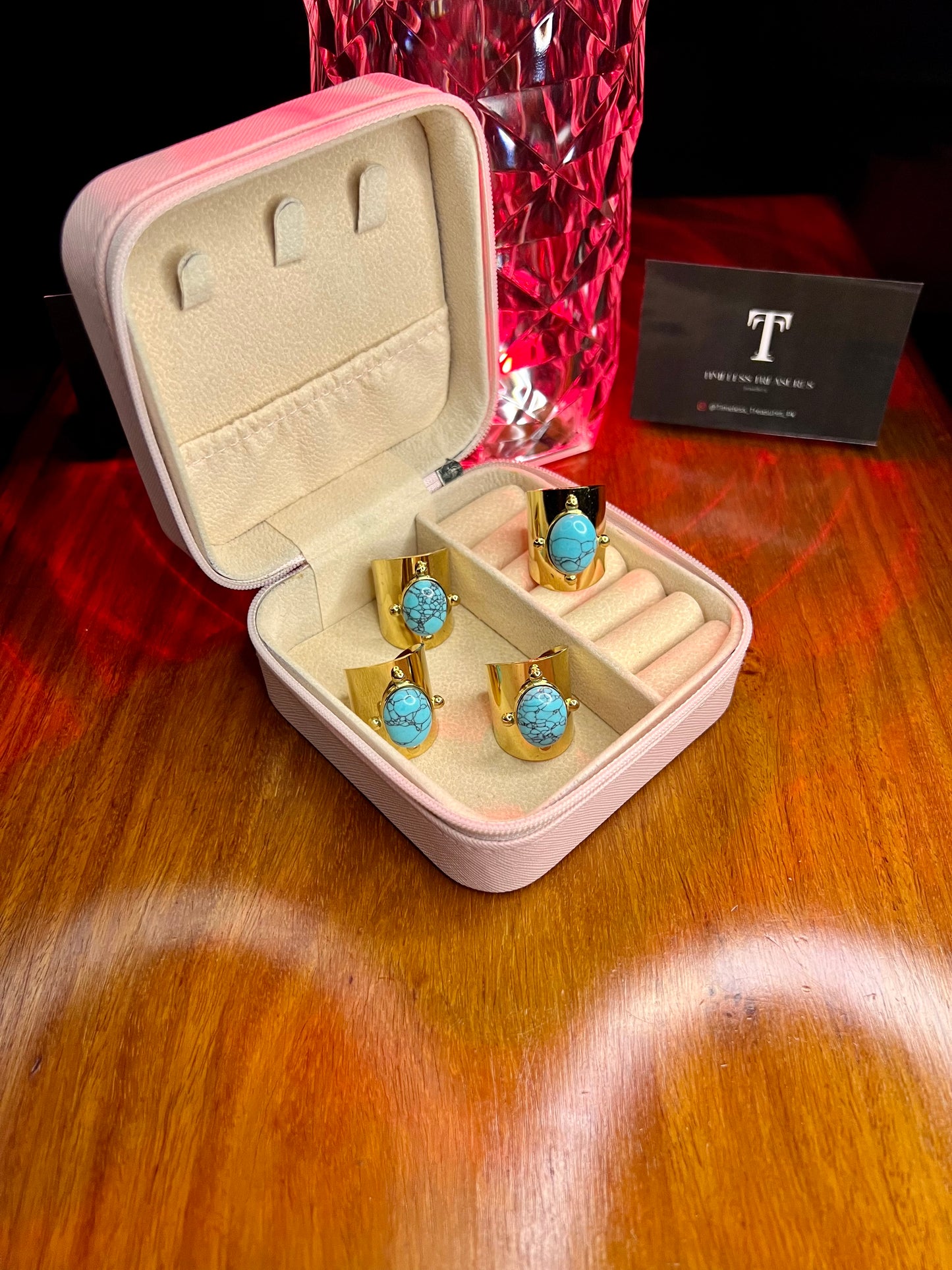 Premium Quality Stainless Steel 18k Turquoise Aura Gold Ring
