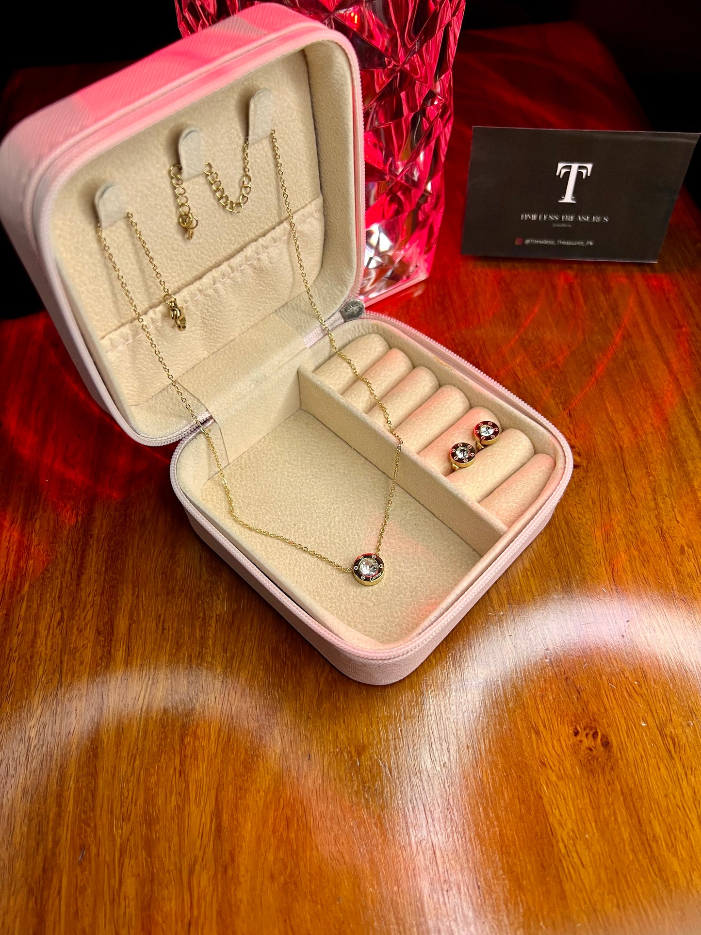 Premium Quality Stainless Steel 18k Cartier Inspired Necklace Earring Set