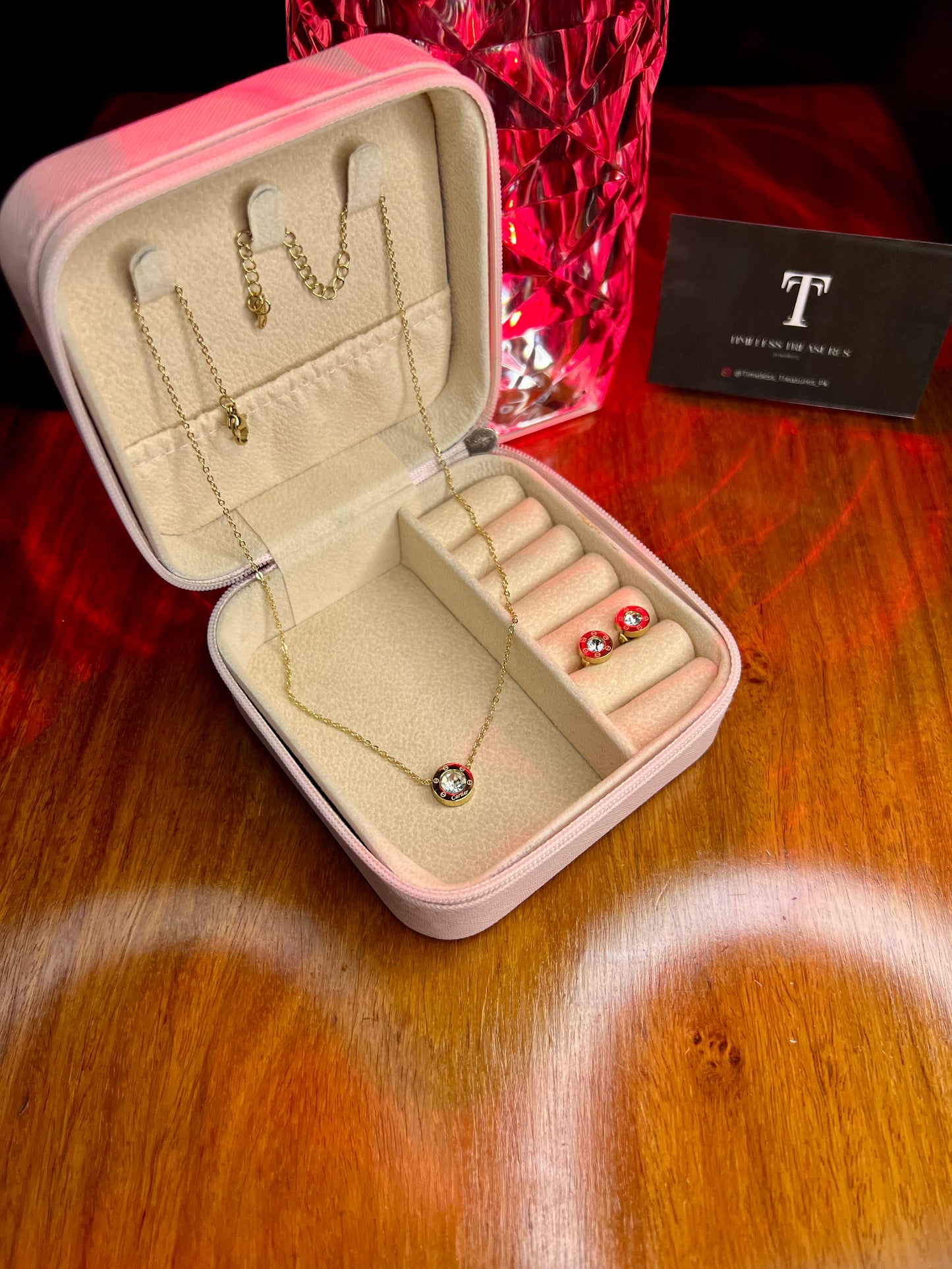 Premium Quality Stainless Steel 18k Cartier Inspired Necklace Earring Set