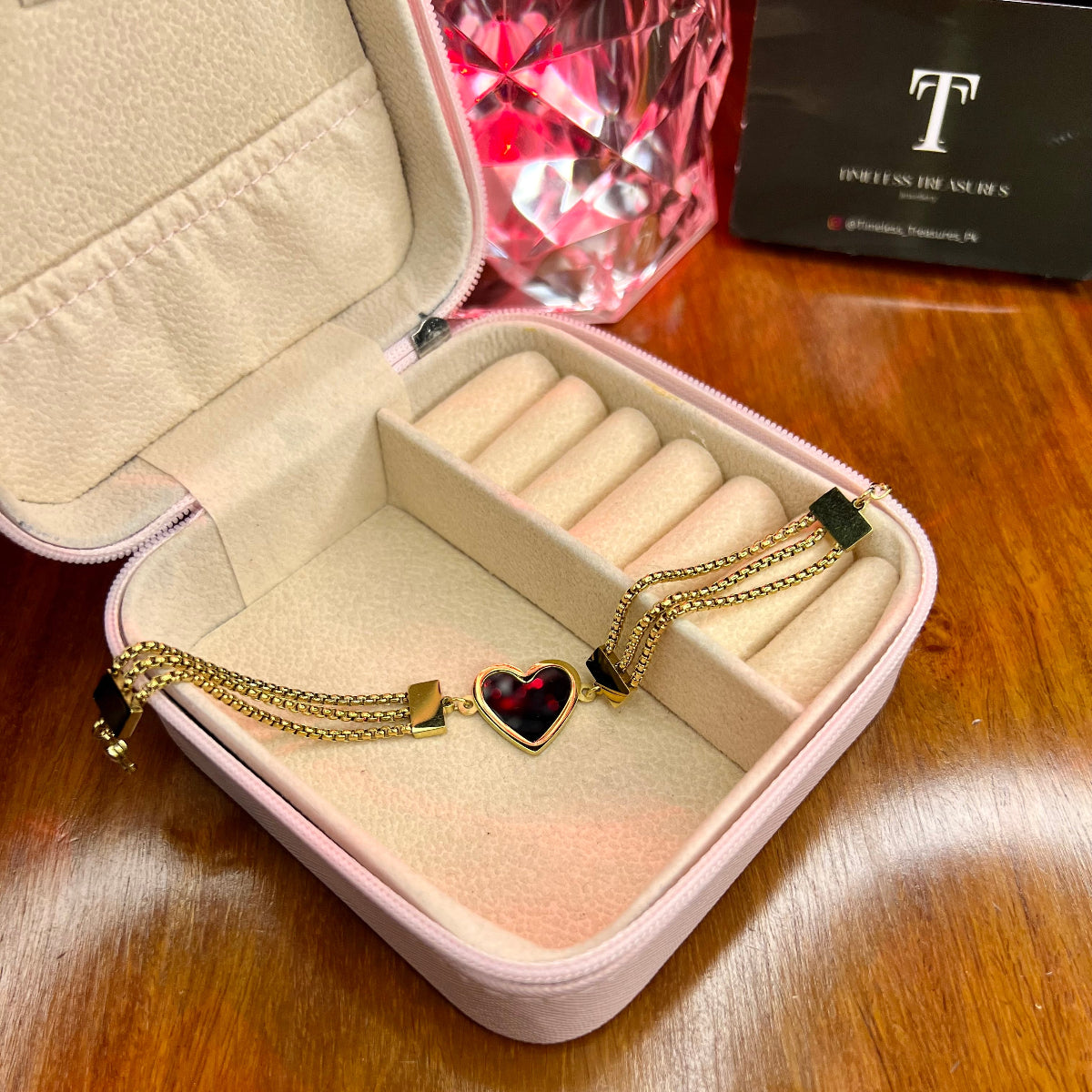 Premium Quality Stainless Steel 18k Tri Chain Heart Bracelet
