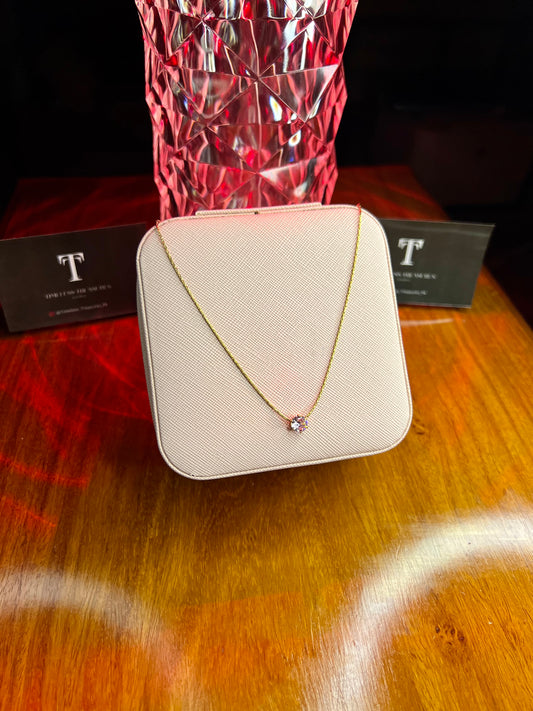 Premium Quality Stainless Steel 18k Pink Stone Diamond Cut Necklace