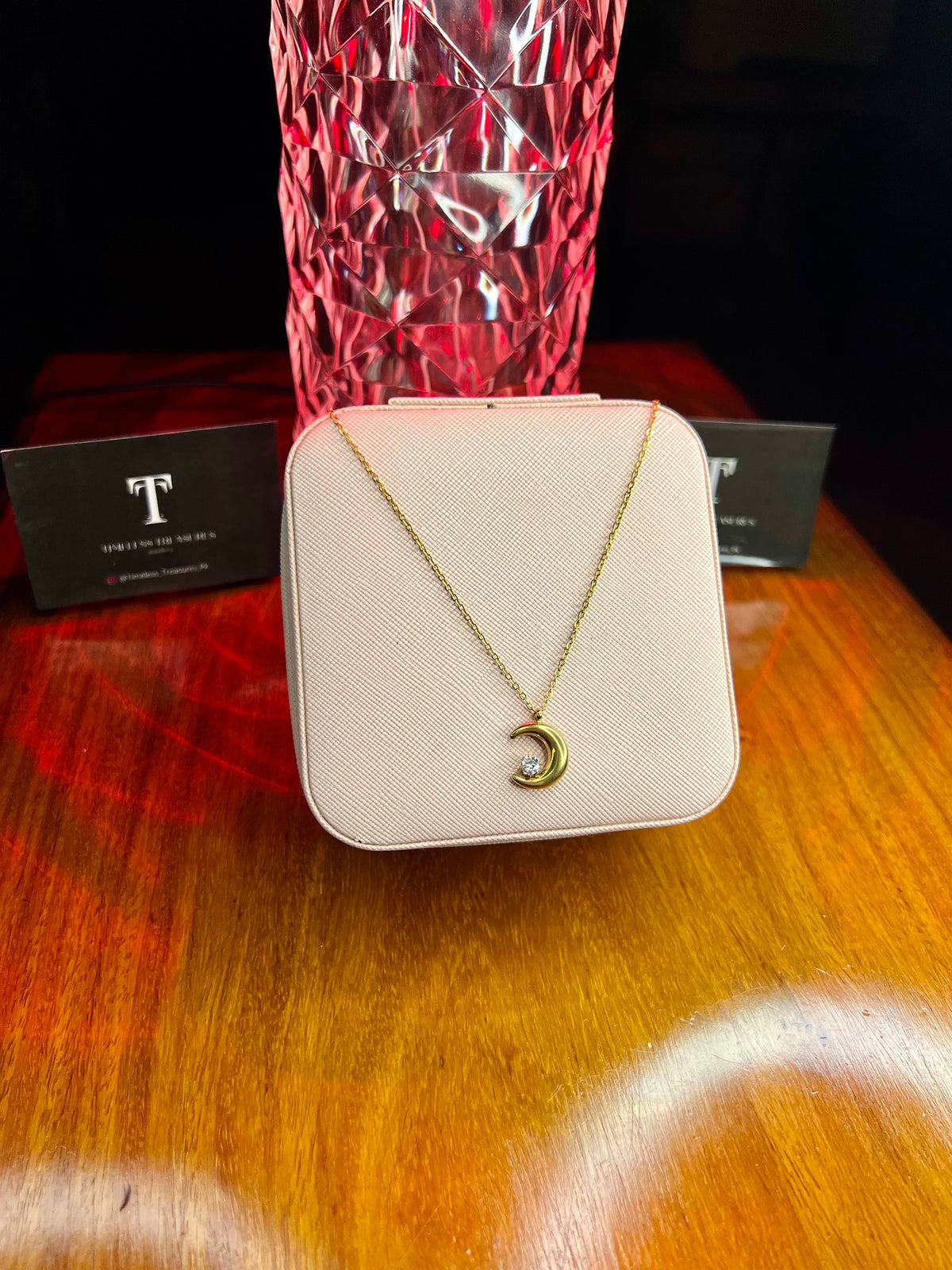 Premium Quality Stainless Steel 18k Moon Star Glow Necklace