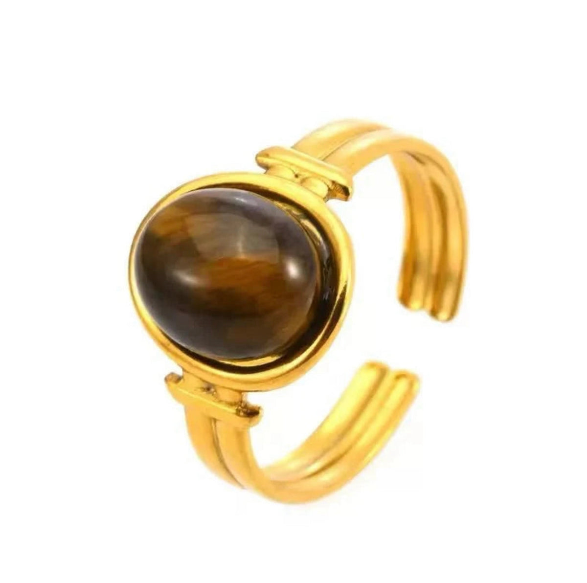 Premium Quality Stainless Steel 18k Brown Stone Ring