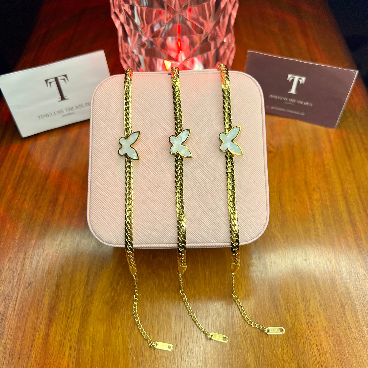 Premium Quality Stainless Steel 18k White Butterfly Chain Bracelet