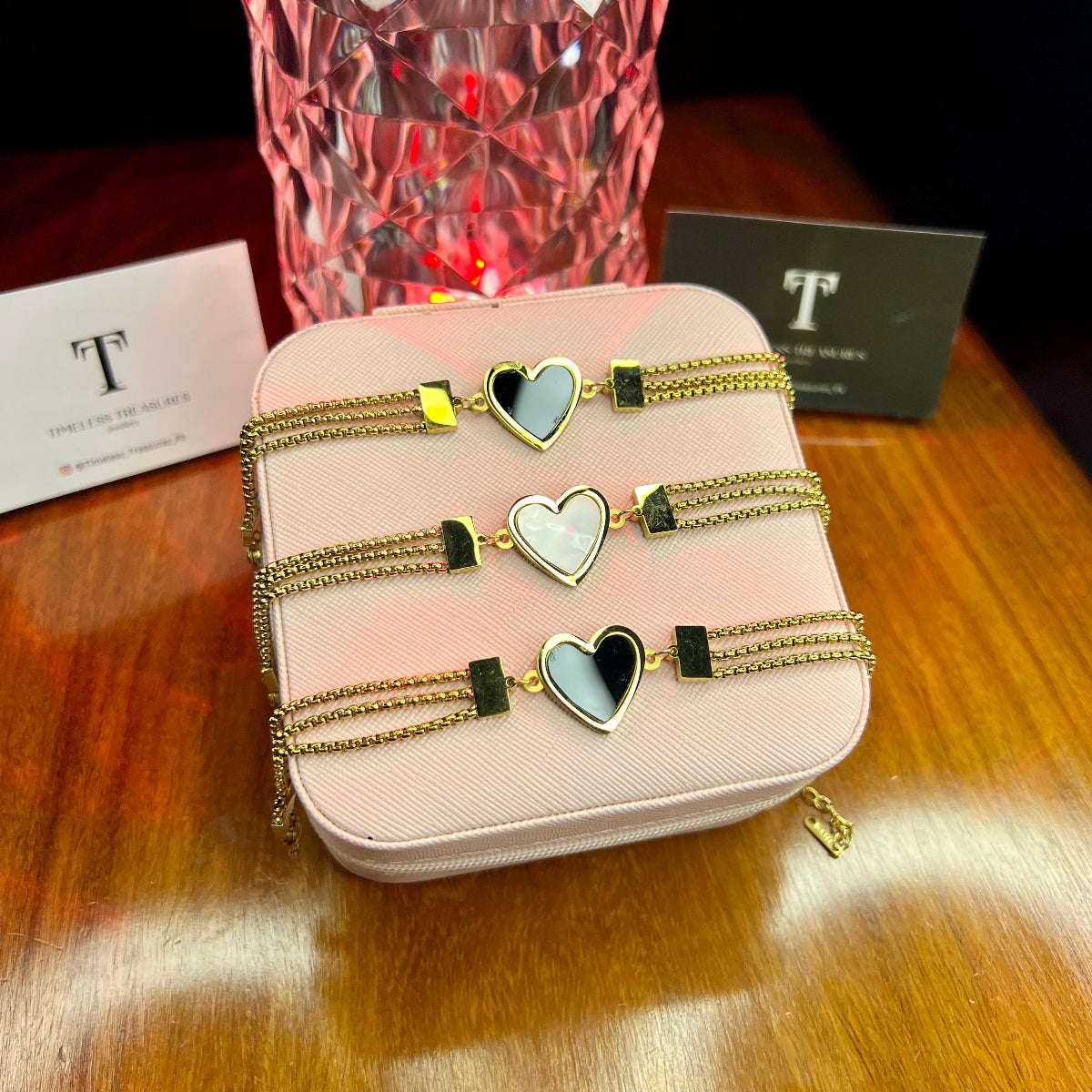 Premium Quality Stainless Steel 18k Tri Chain Heart Bracelet