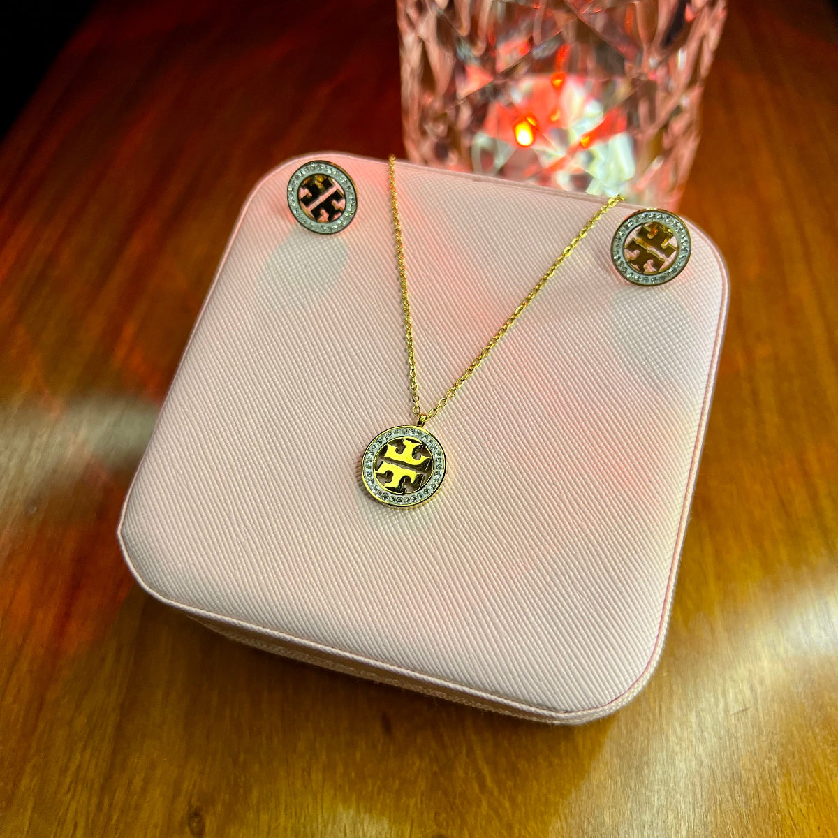 Premium Quality Stainless Steel 18k Tory Necklace Earring Set