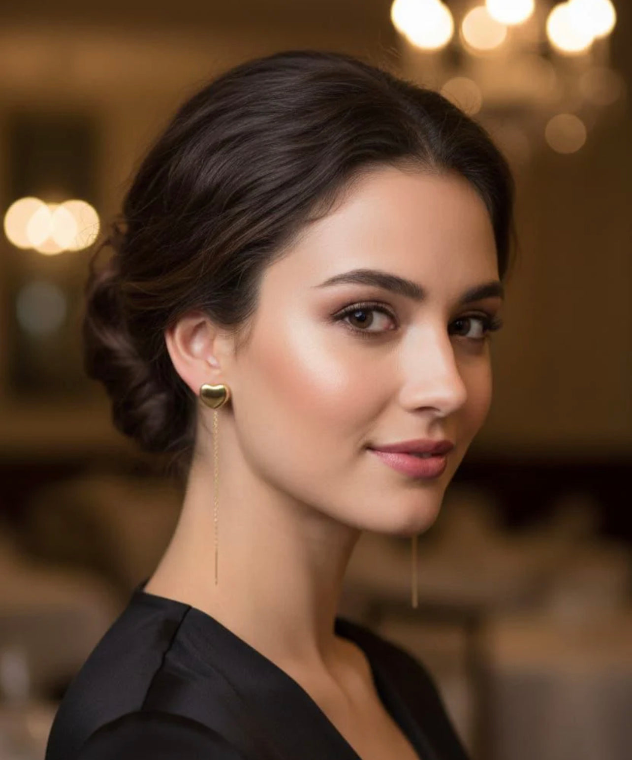 Premium Quality Stainless Steel 18k Golden Heart Drop Earrings