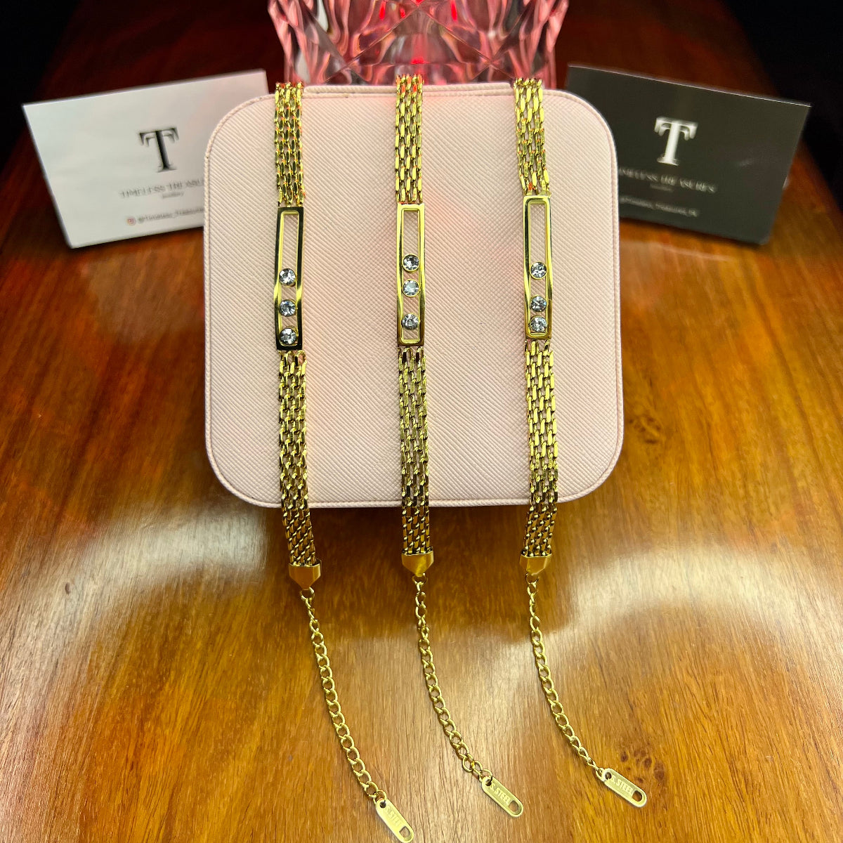 Premium Quality Stainless Steel 18k Stone Mesh Bracelet