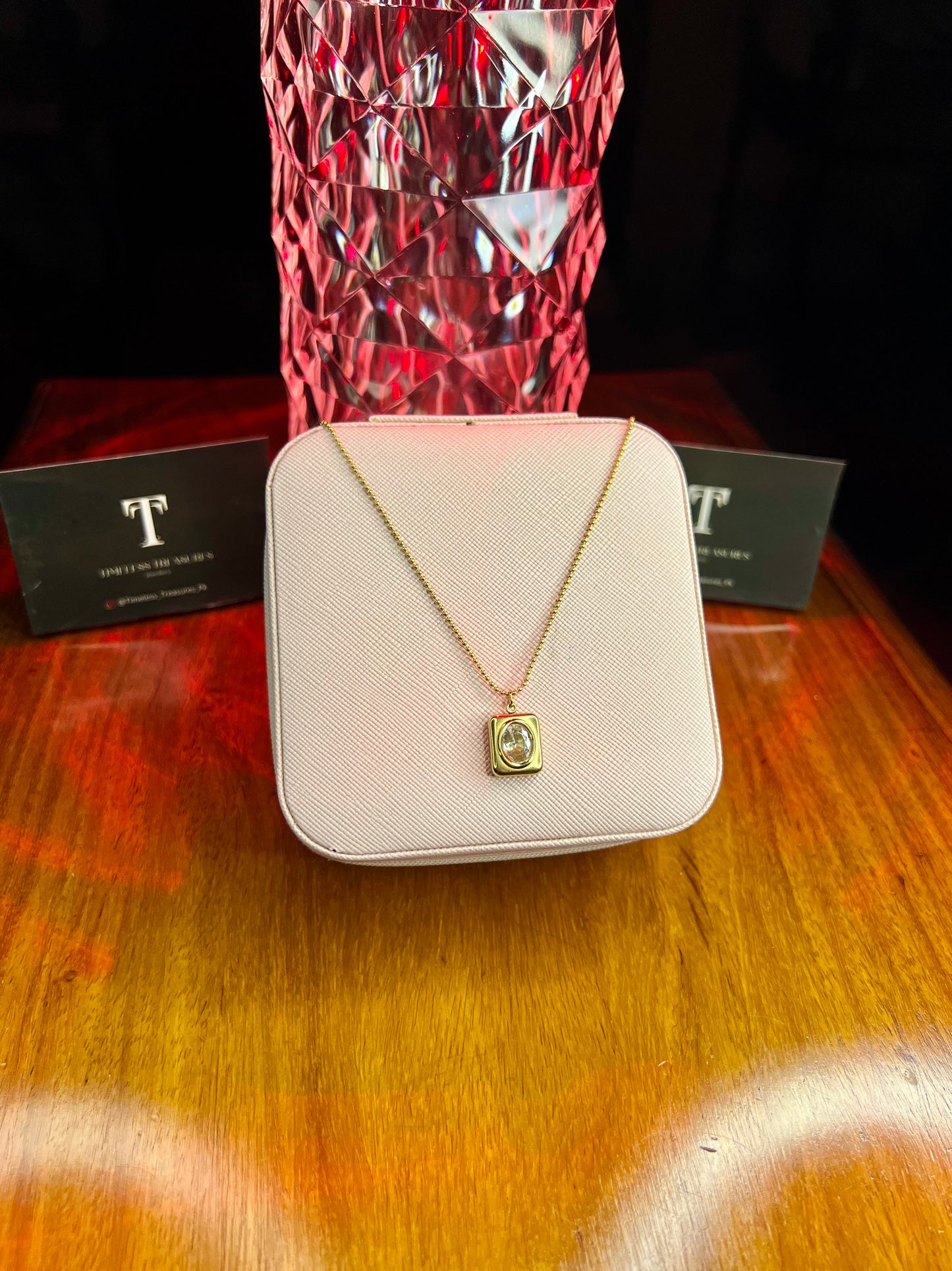 Premium Quality Stainless Steel 18k White Stone Orbit Necklace