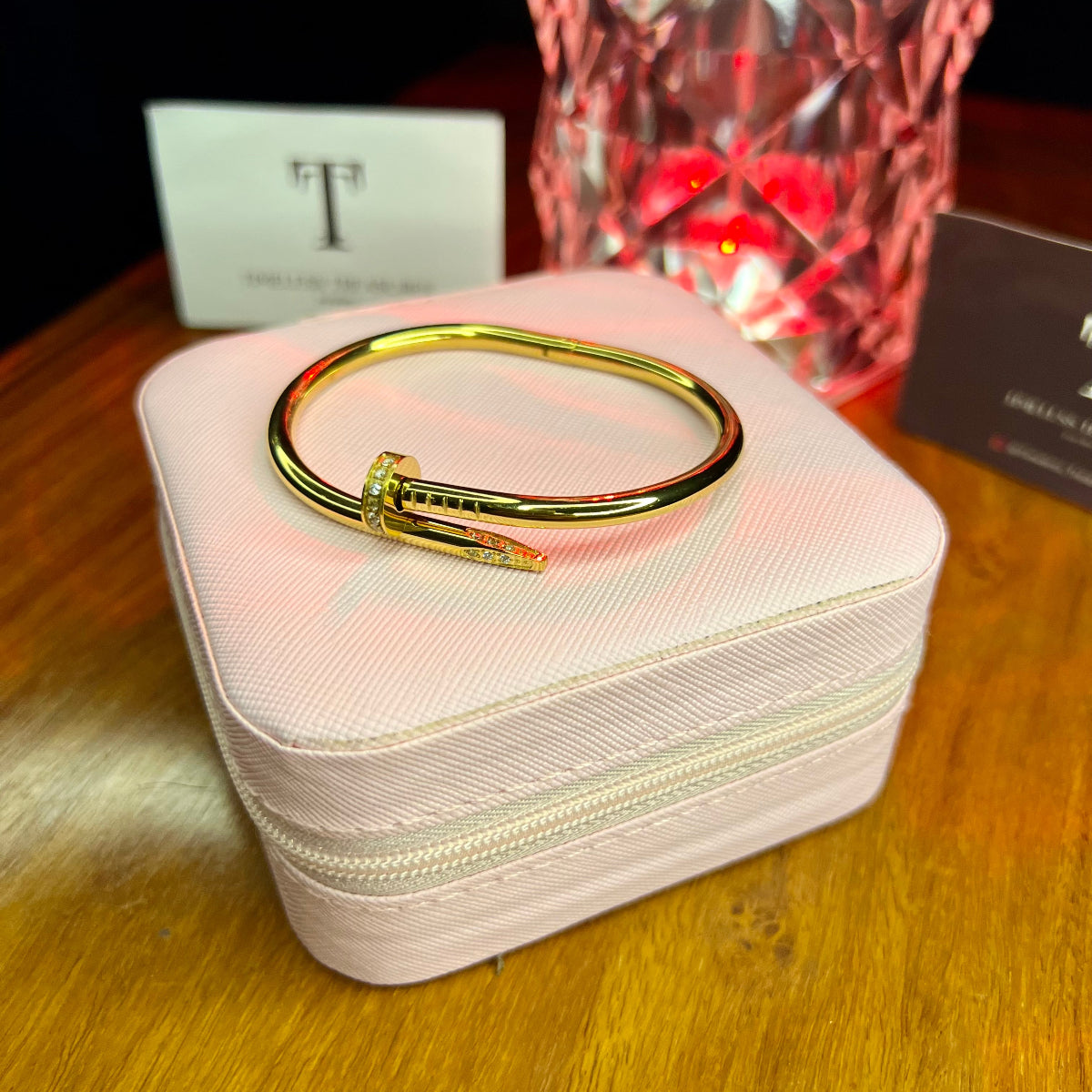 Premium Quality Stainless Steel 18k Rhinestone Nail Bangle