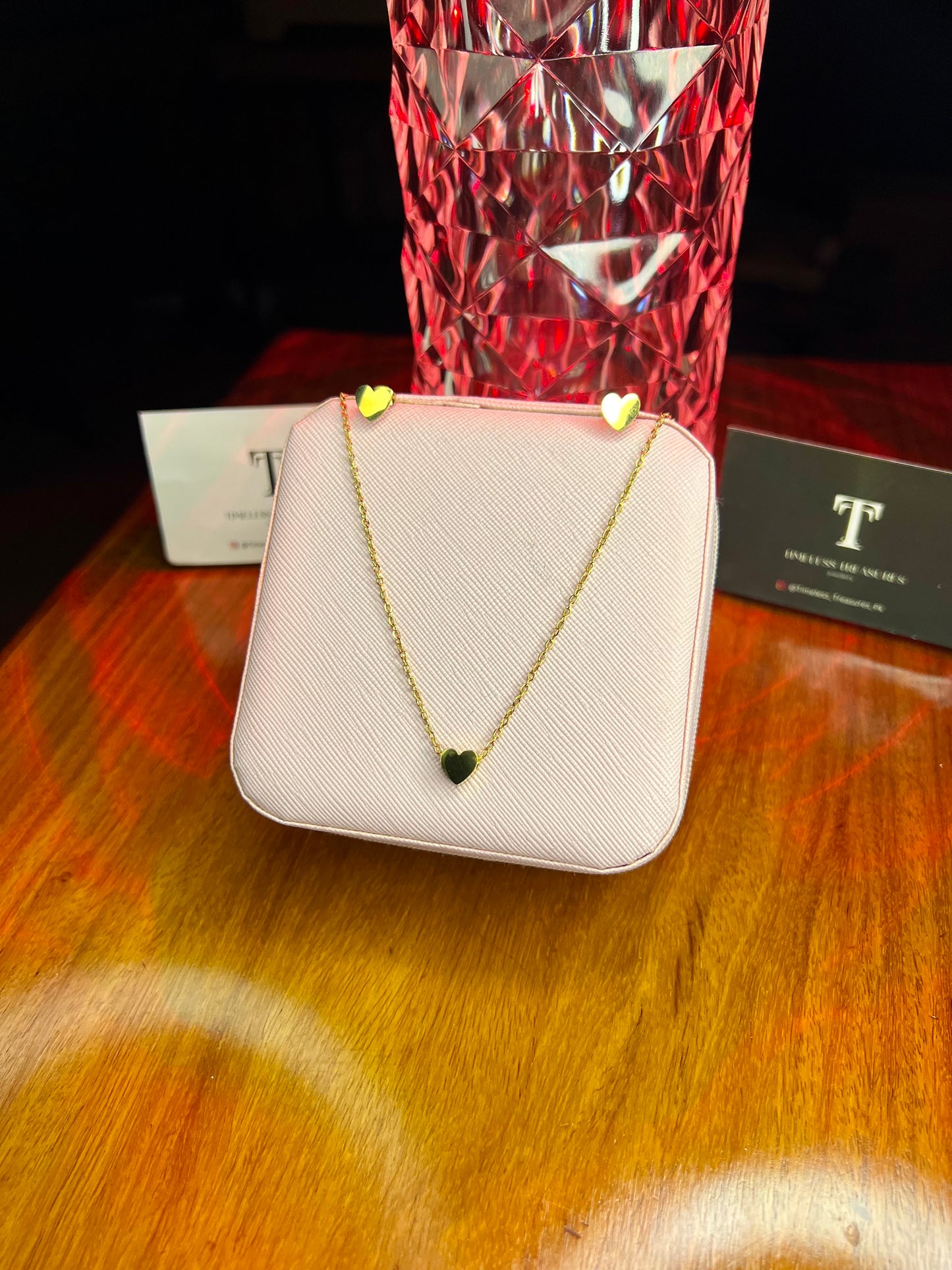 Premium Quality Stainless Steel 18k Golden Heart Necklace Earring Set