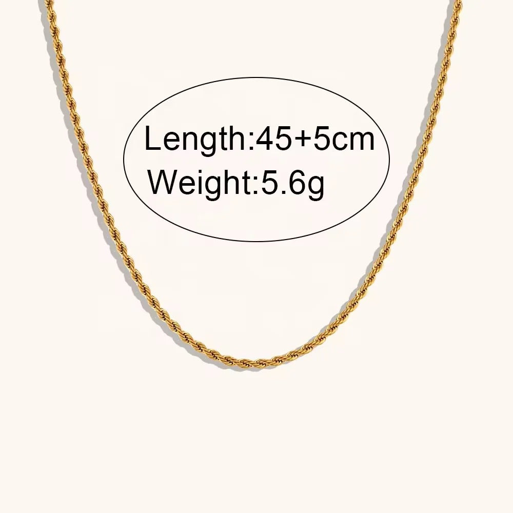 Premium Quality Stainless Steel 18k Sleek Rope Chain Necklace
