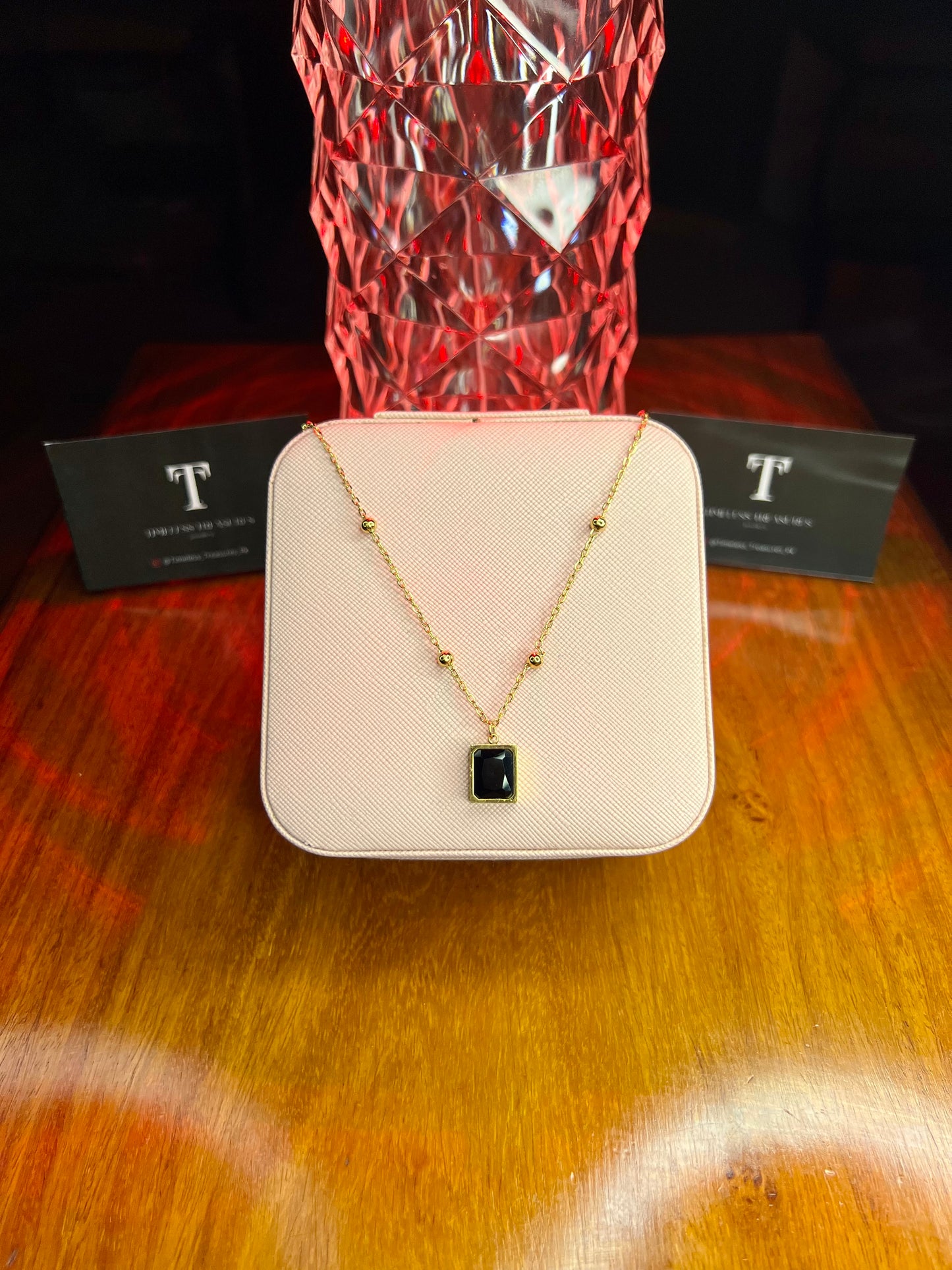 Premium Quality Stainless Steel 18k Black Hexa Stone Necklace