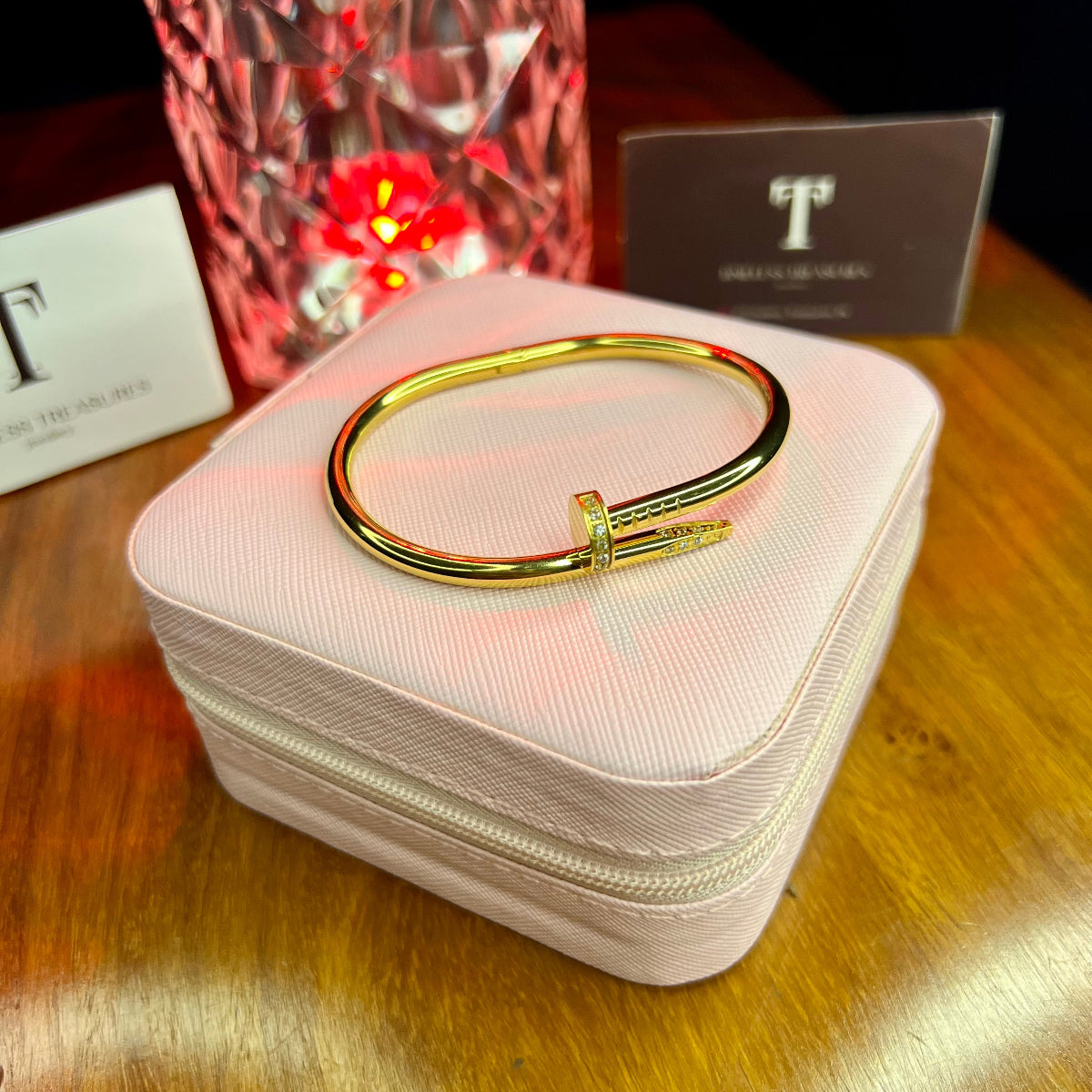 Premium Quality Stainless Steel 18k Rhinestone Nail Bangle